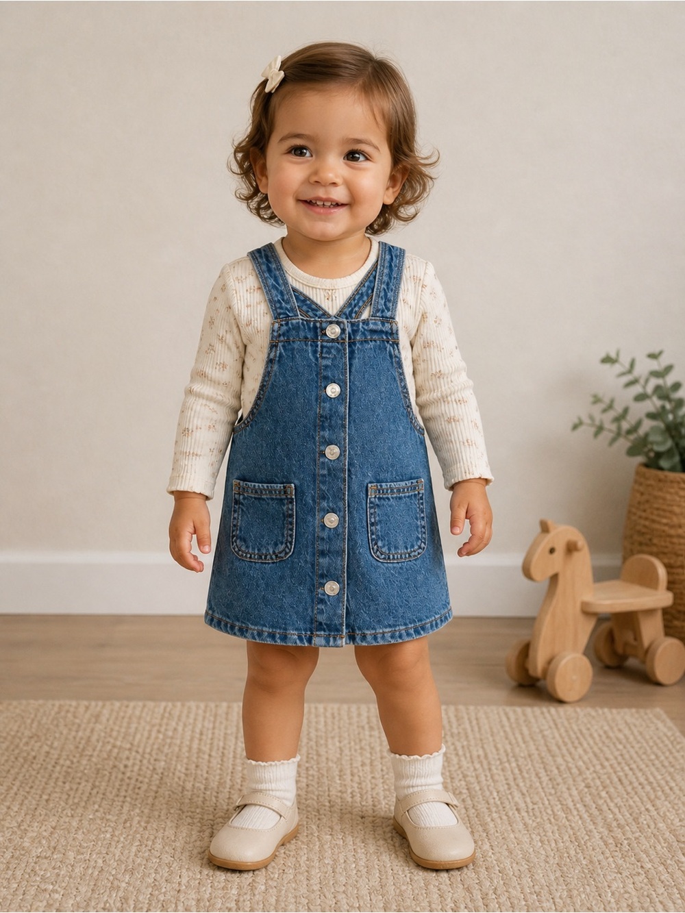 Mango MNG Overall Dress 18-24M Baby Infant Blue Denim Preppy Classic